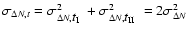 $\sigma_{\Delta N,t} = \sigma_{\Delta N,\mbox{$t_{{\rm I}}$ }}^2+\sigma_{\Delta N,\mbox{$t_{{\rm II}}$ }}^2 = 2\sigma_{\Delta N}^2$