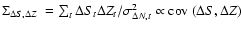 $\mbox{$\Sigma_{\Delta S,\Delta Z}$ }= \sum_t \Delta S_t \Delta Z_t /\sigma_{\Delta N,t}^2 \propto \mbox{${\rm cov}$ }(\Delta S, \Delta Z)$