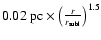 $0.02~{\rm pc}\times \left(\frac{r}{r_{\rm subl}}\right)^{1.5}$