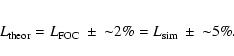 \begin{eqnarray*}L_{\rm theor} = L_{\rm FOC}~ \pm ~{\sim}2\% = L_{\rm sim}~ \pm~ {\sim}5\%.
\end{eqnarray*}