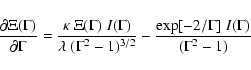 \begin{displaymath}%
{\partial \Xi(\Gamma) \over \partial \Gamma}=
{ \kappa ~ \...
...)^{3/2}} - {\exp[-2/\Gamma]\; I(\Gamma) \over
(\Gamma^2 - 1)}
\end{displaymath}