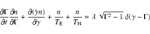 \begin{displaymath}%
{\partial\Gamma \over \partial t} {\partial n \over \partia...
...rm N}} = { \lambda~} \sqrt{\Gamma^2-1}\;
\delta(\gamma-\Gamma)
\end{displaymath}