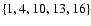 $\{1,4,10,13,16\}$
