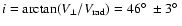 $i = \arctan(V_\perp/V_{\rm
rad}) = 46\hbox{$^\circ$ }\pm 3\hbox{$^\circ$ }$