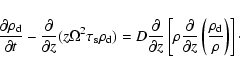 \begin{displaymath}\frac{\partial \rho_{\rm d}}{\partial t}-\frac{\partial}{\par...
...ial z} \left( \frac{\rho_{\rm d}}{\rho} \right)
\right] \cdot
\end{displaymath}