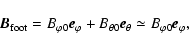 \begin{displaymath}%
\vec{B}_{{\rm foot}}=B_{\varphi0}\vec{e}_{\varphi}+B_{\theta
0}\vec{e}_{\theta}\simeq B_{\varphi0}\vec{e}_{\varphi},
\end{displaymath}