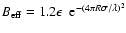 $B_{{\rm eff}} = 1.2 \epsilon ~~ {\rm e}^{-(4 \pi R \sigma / \lambda)^2}$