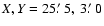 $X,Y =
25\hbox{$.\mkern-4mu^\prime$ }5,\ 3\hbox{$.\mkern-4mu^\prime$ }0$