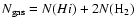 $N_{\rm gas} = N(H {\sc i}) + 2N(\mbox{H}_2)$