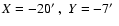$X=-20\hbox{$^\prime$ },\ Y=-7\hbox{$^\prime$ }$