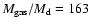 $M_{\rm gas}/M_{\rm d} = 163$
