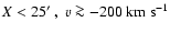 $X < 25\hbox{$^\prime$ },\ {v} \ga -200\rm {~ km~ s^{-1}}$