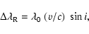 \begin{displaymath}\ensuremath{\Delta\lambda_{\rm R}} =\lambda_0~(v/c)~\sin i ,
\end{displaymath}