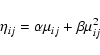 \begin{displaymath}\eta_{ij} = \alpha \mu_{ij} + \beta \mu_{ij}^{2}
\end{displaymath}
