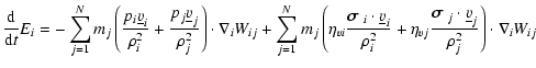 $\displaystyle \frac{{\rm d}}{{\rm d}t} E_{i} = - \sum_{j=1}^{N}
m_{j} \left(\fr...
...ma$ }_{j} \cdot
\underline{v}_{j}}{\rho_{j}^{2}}\right) \cdot \nabla_{i} W_{ij}$