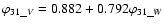 $\varphi_{31\_V}=0.882+0.792\varphi_{31\_W}$