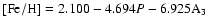 $\rm [Fe/H]=2.100-4.694{\it P}-6.925A_{3}$