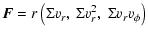 $\displaystyle \vec{F}=r\left(\Sigma v_r,~\Sigma v_r^2,~ \Sigma v_r v_\phi\right)$