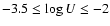 $-3.5 \leq \log U \leq -2$