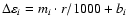 $\Delta \varepsilon_{i} = m_i\cdot r / 1000 + b_i$
