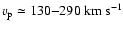 $v_{\rm p} \simeq 130{-}290~{\rm km}~{\rm s}^{-1}$