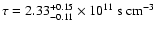 $\tau=2.33^{+0.15}_{-0.11}
\times10^{11}~\mbox{s~cm}^{-3}$