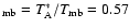 $_{\rm mb}=T_{\rm A}^*/T_{\rm mb}=0.57$