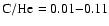 ${\rm {C}/{He}}=0.01{-}0.11$