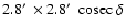 $2.8\hbox{$^\prime$ }\times 2.8\hbox{$^\prime$ }\; \textrm{cosec}~ \delta $