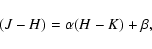 \begin{displaymath}
(J - H) = \alpha (H - K) + \beta ,
\end{displaymath}