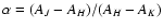 $\alpha = (A_J - A_H) / (A_H - A_K)$