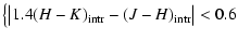 $\displaystyle \bigl\{ \bigl\vert 1.4 (H - K)_{\rm intr} - (J -
H)_{\rm intr} \bigr\vert < 0.6$