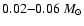$0.02{-}0.06~ M_{\odot}$