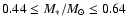 $0.44 \leq
M_*/M_{\odot} \leq 0.64$