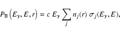 \begin{displaymath}P_{\rm B}\left(E_\gamma,E,r\right) = c ~ E_\gamma \sum_j n_j(r) ~
\sigma_j(E_\gamma, E),
\end{displaymath}