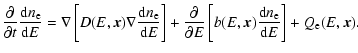 $\displaystyle \frac{\partial}{\partial t}\frac{{\rm d}n_{\rm e}}{{\rm d}E} = \n...
... b(E,\vec{x})
\frac{{\rm d}n_{\rm e}}{{\rm d}E}\right]
+ Q_{\rm e}(E,\vec{x}) .$