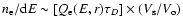 $n_{\rm e} / {\rm d}E \sim [Q_{\rm e}(E,r)
\tau_D] \times (V_{\rm s} / V_{\rm o})$