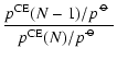 $\displaystyle \frac{p^{\rm CE}(N-1)/p^{\hbox{$\rm\hspace{0.1ex}\circ\hspace{-1.275ex}-$ }}}{p^{\rm CE}(N)/p^{\hbox{$\rm\hspace{0.1ex}\circ\hspace{-1.275ex}-$ }}}$
