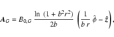 \begin{eqnarray*}\vec{A}_{G} = B_{0,G} ~ \frac{ \ln~(1+ b^2 r^2) }{2 b} ~ \left(
\frac{1}{b ~ r} ~ \hat{\bf\phi}
- \vec{\hat{z}} \right),
\end{eqnarray*}