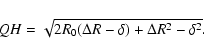 \begin{displaymath}QH=\sqrt{2R_0(\Delta R-\delta) + \Delta R^2 - \delta^2}.
\end{displaymath}