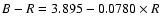 $B-R=3.895-0.0780\times R$