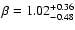 $\beta=1.02^{+0.36}_{-0.48}$