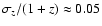 $\sigma_z/(1+z)\approx 0.05$