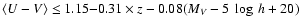 $\langle U-V\rangle\leq
1.15{-}0.31\times z-0.08(M_V-5~\log~h +20)$