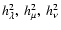$h_{\lambda}^{2},~ h_{\mu}^{2},~ h_{\nu}^{2}$