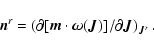 \begin{displaymath}%
\bm{n}^r=\left(\partial [\bm{m}\cdot\bm{\omega} (\bm{J})]/
\partial\bm{J}\right)_{\bm{J}^r}.
\end{displaymath}
