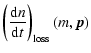 $\displaystyle \left(
\ensuremath{{\rm d}} n \over \ensuremath{{\rm d}} t
\right)\ensuremath{_{\rm loss}} (m, {\vec p})$