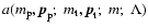 $a(m_{\rm p},{\vec p}_{\rm p};\;
m_{\rm t},{\vec p}_{\rm t};\;
m;\;\Lambda)$