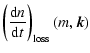 $\displaystyle \left(
\ensuremath{{\rm d}} n \over \ensuremath{{\rm d}} t
\right)\ensuremath{_{\rm loss}} (m, {\vec k})$