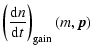 $\displaystyle \left(
\ensuremath{{\rm d}} n \over \ensuremath{{\rm d}} t
\right)\ensuremath{_{\rm gain}} (m, {\vec p})$